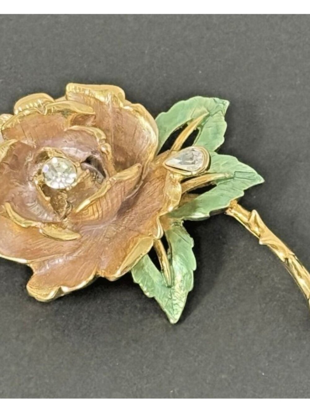 England's Rose R.J. Graziano 1997 Flower Brooch Pin Gold Tone Enamel Rhinestone - Picture 6 of 10